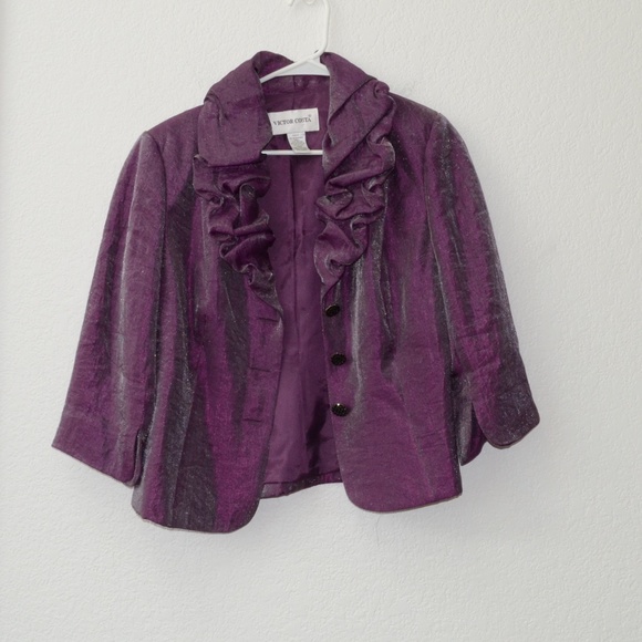 Vintage Victor Costa Metallic Purple Blazer 8 - Picture 2 of 8